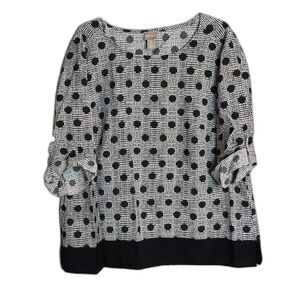 Chico's Black White Polka Dot Roll Tab Sleeve Blouse Women's Size 3